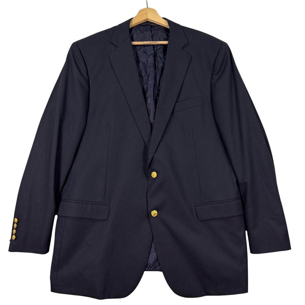 Brooks Brothers Mens 46L Slim Fit 1818 Madison Navy Wool Blazer Gold Buttons EUC